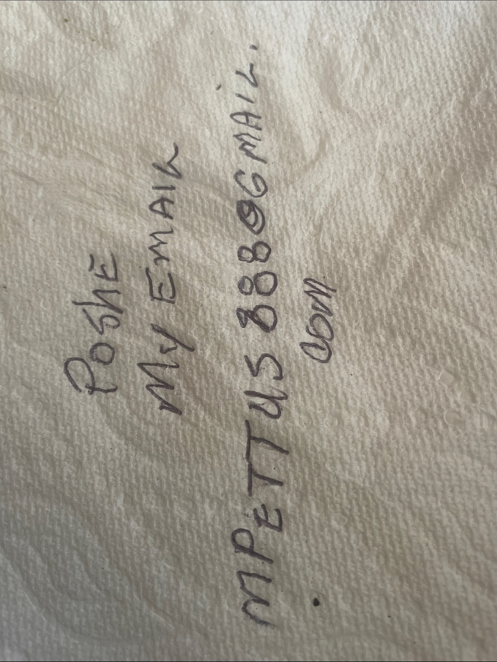 Handwritten Note on White Paper - Black Ink note to poshe